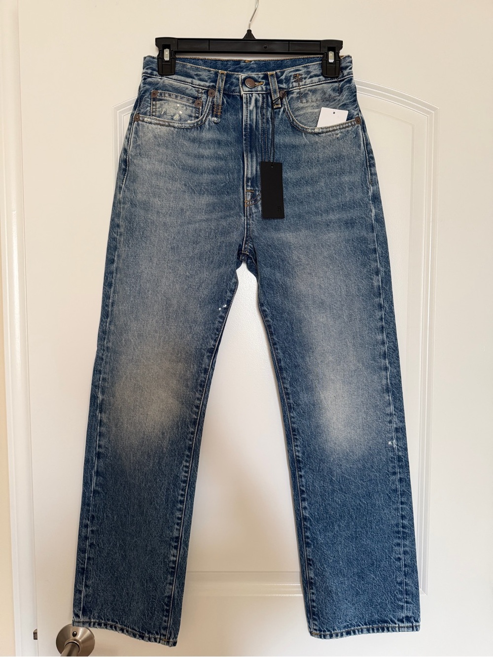 R13 Women's Straight Leg Faded Blue Jeans